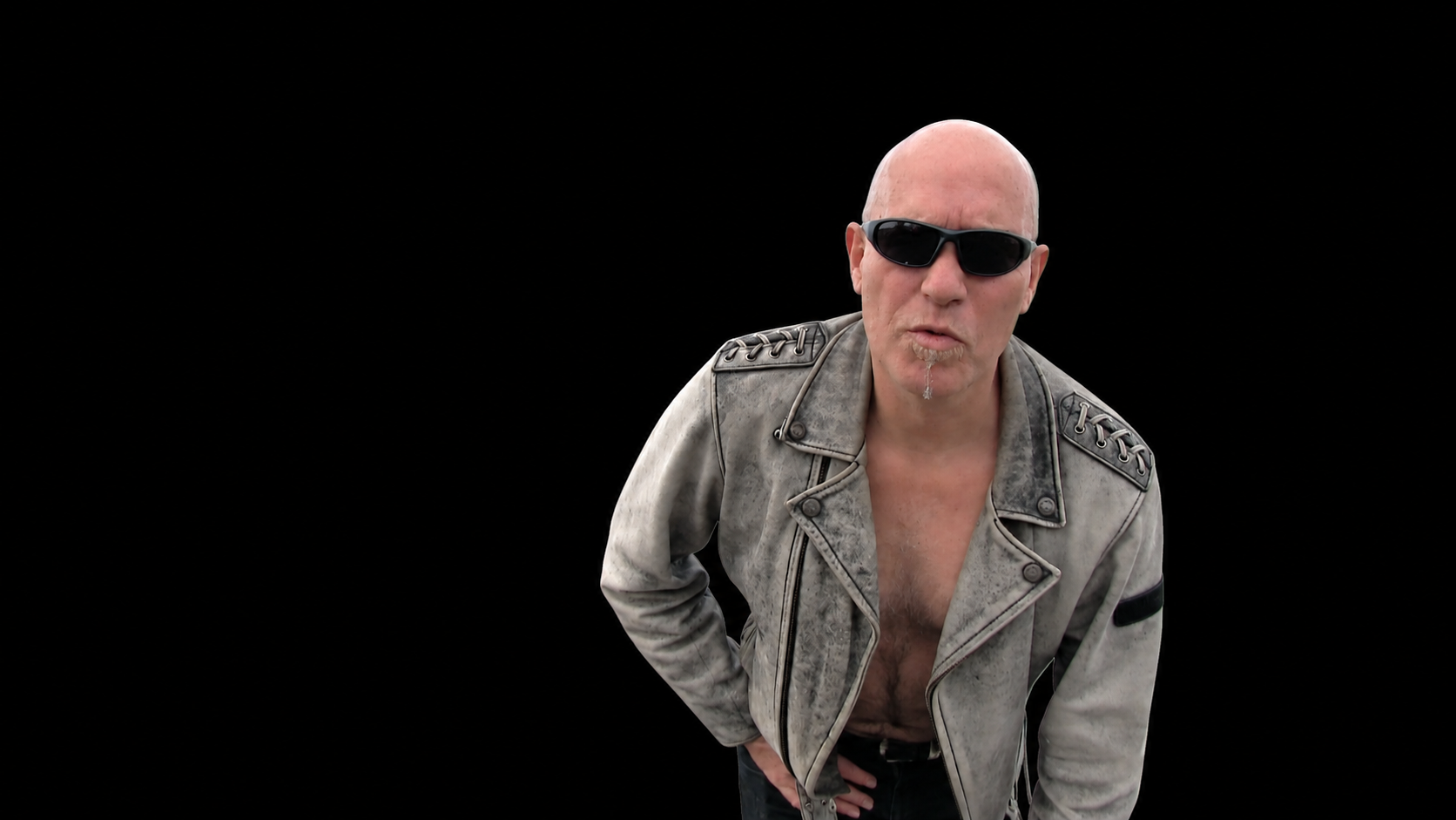 KAFBLACK wearing sunglasses and a leather jacket